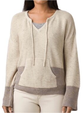 Prana Women’s Cozy Cream Knit Lightweight Sweater with Taupe Purple Accents XS